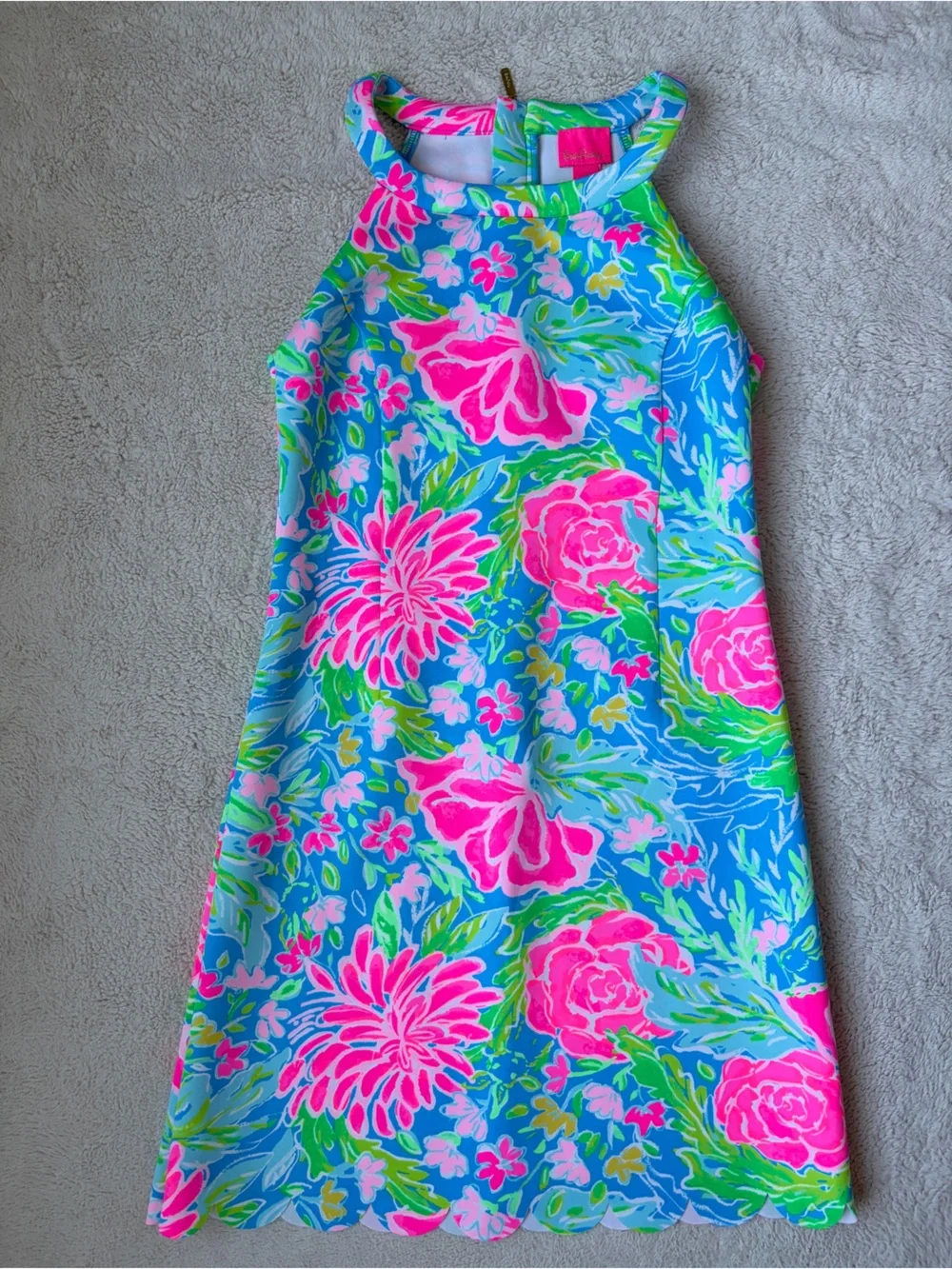 Lilly Pulizter Girls Floral Halter Dress - Pink & Blue Size 14